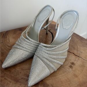 Rene Caovilla Silver Embellished Slingback Heels